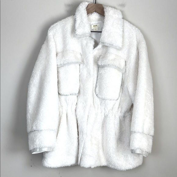 Maeve by Anthropologie Size Large Cinched Faux Fur Winter Coat in Ivory Overcoat - Picture 1 of 12